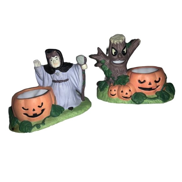 2 Halloween Candle Holders-Witches,  Trees - Picture 1 of 9